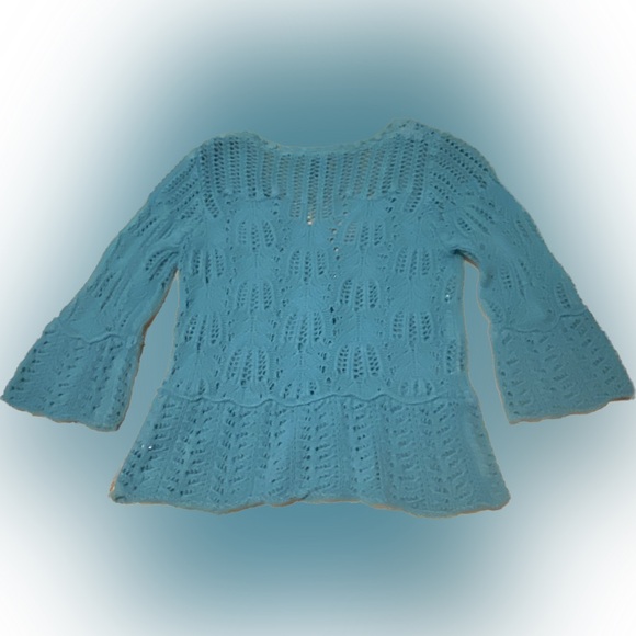 Women’s Style & Co. Dress Knit Cotton Sweater Blue Turquoise Medium snap Buttons - Picture 2 of 12